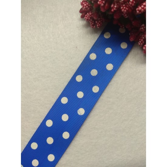 Лента репсовая 2,5 см в горох цв. синий, цена за 1 м